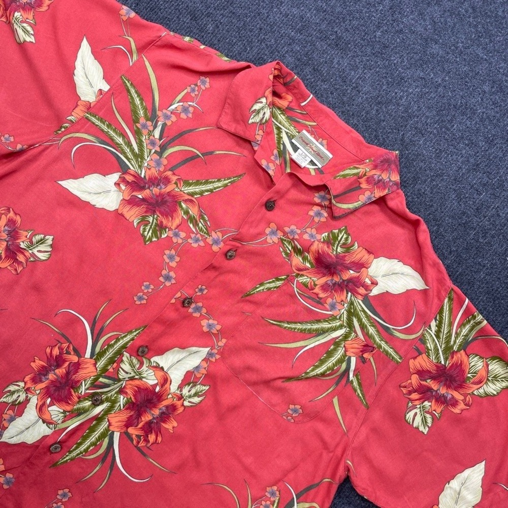 Original Island Sport Hawaiian Shirt Red Floral Tropical Rayon Large Y2K Mens